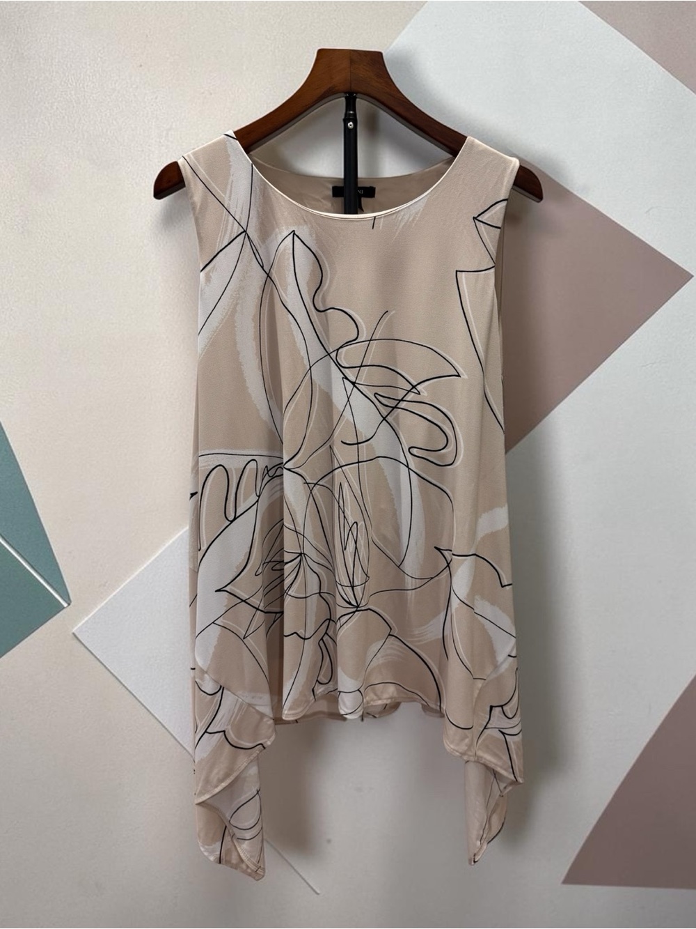 Alfani Beige Sheer Abstract-Print Sleeveless Tunic
